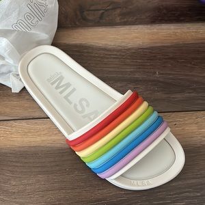 Women's size 6 Melissa rainbow slides-NWT NIB absolutely gorgeous!